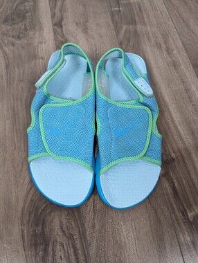 Nike Sunray Adjust 4 Kids Light Blue and Lime Green Sport Sandals Size 7Y